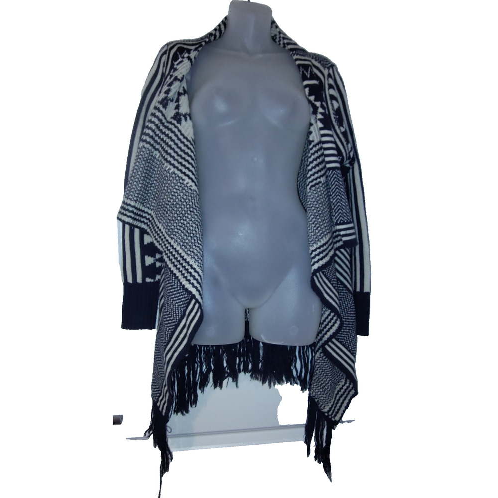 Bella Berry Women's Black White Draped Open Front Cardigan Size XL BG 12